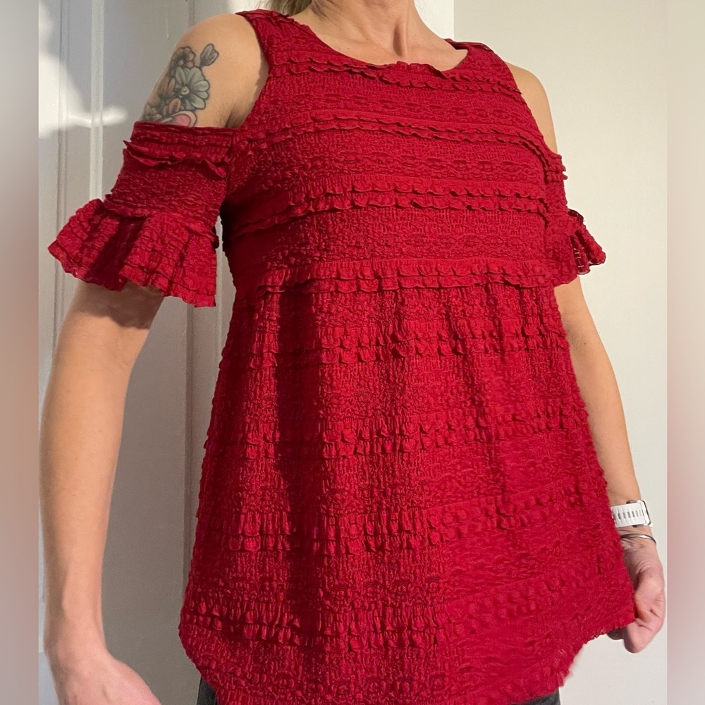 Max Studio Cold Shoulder Blouse Red​